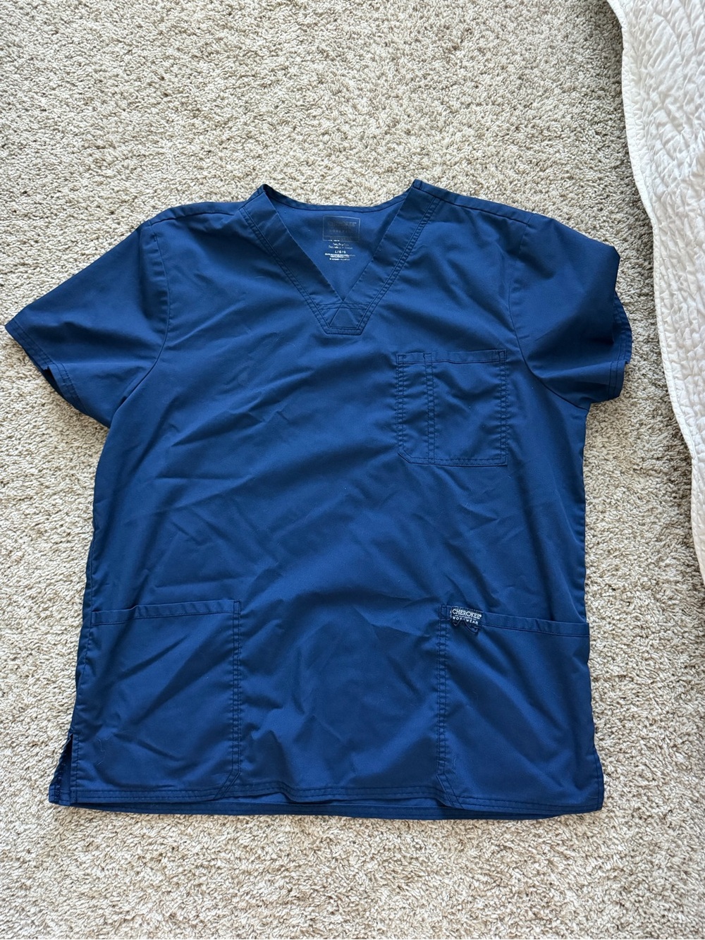 Cherokee Men's Navy Short Sleeve V-Neck Scrub Top and Pants